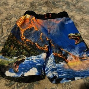 Wonder Nation Kids Swim Trunks - Blue and Orange Dinosaur Design